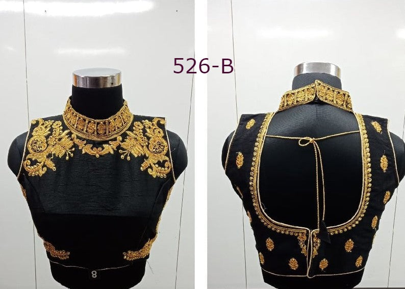 Phantom Silk Neck & Back Rich Designer Saree Embroidery Blouse, Design BLS-526