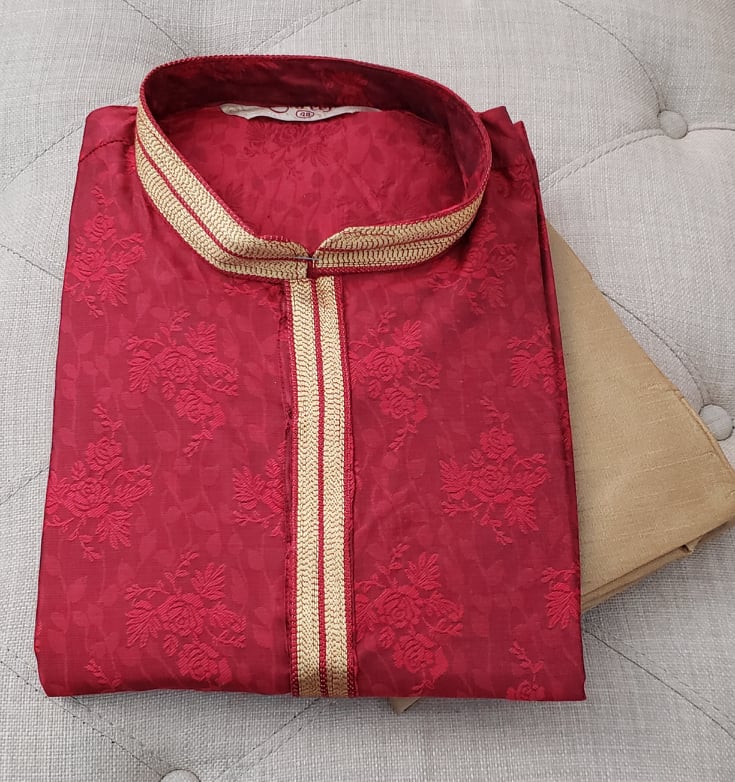 Size 38 Scarlet Red Kurta Pajama Set-Cotton Silk Design KPS# SRSS 312