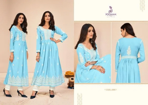 Poonam Designer Zil Mil Rayon Gown with Embroidery Work, Design PZM #351