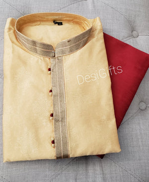 Size 38 Eggnog Yellow Kurta Pajama Set-Cotton Silk Design KPS# EGNS 241