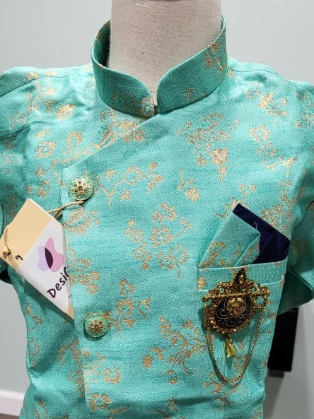 Sherwani Style Boy's Cotton Silk Dress - Design# B-TEL-326
