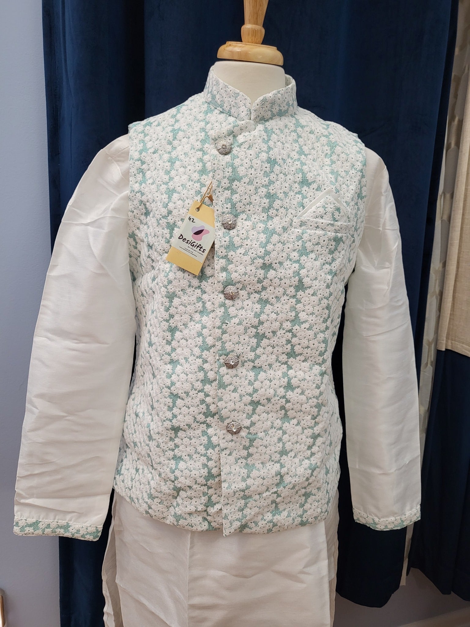 Size 38, 3 Piece Kurta Pajama with Jacket style Set-Silk Design TPP# WTTS 279