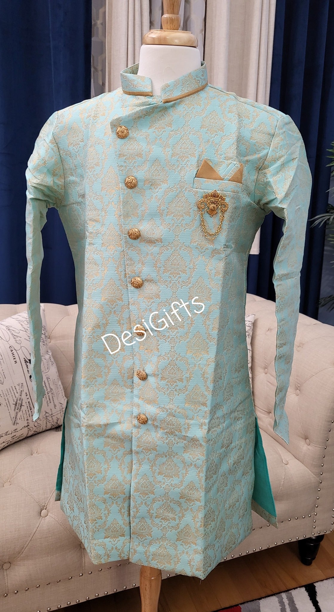 Sherwani Style Kurta Pajama Designer Set-Silk, Design SDS# PGRS 273