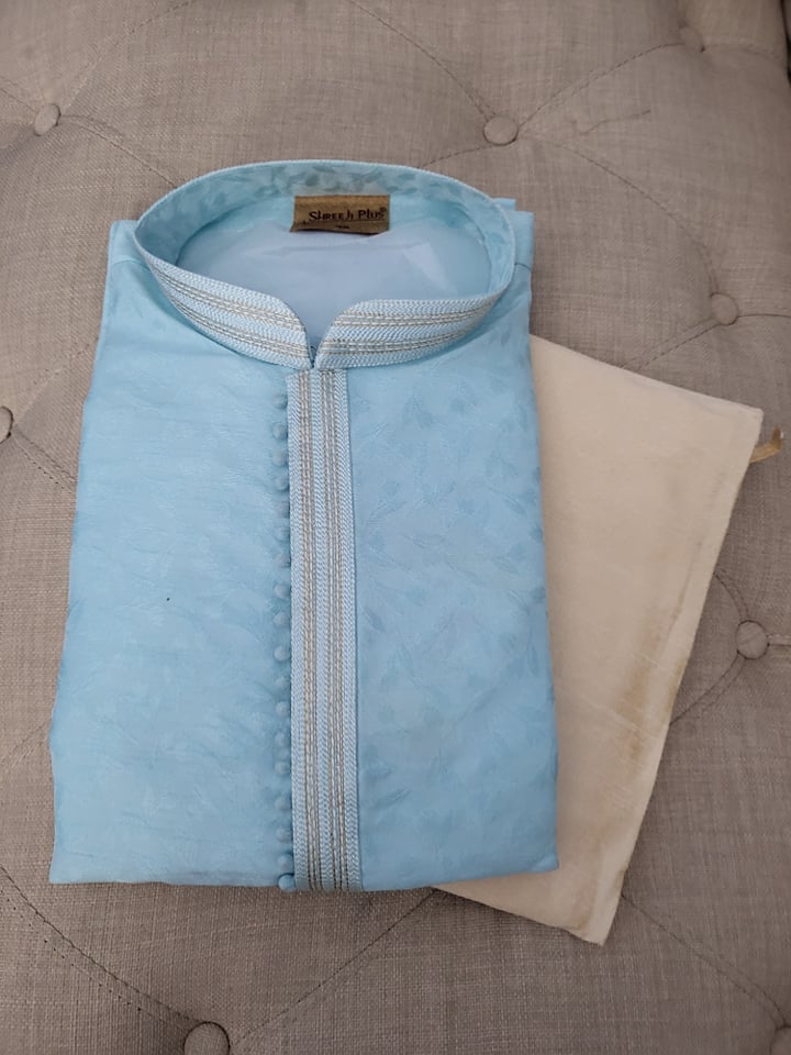 Size 38 Sky Blue Shade Kurta Pajama Set-Silk Design KPS# SBSS 303