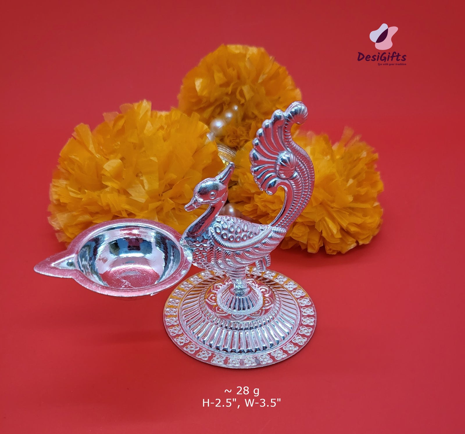 3.5" Fine Silver Peacock Deep/Diya, 28g, SLD# 536