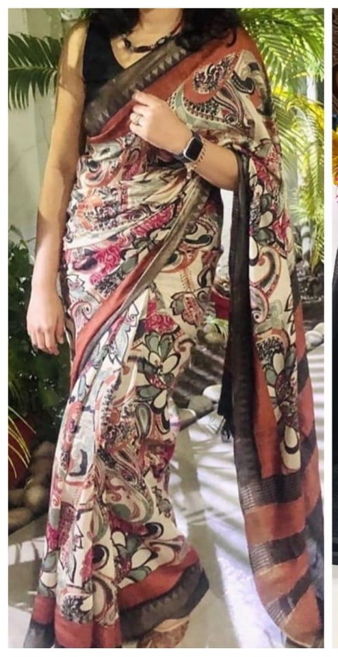 Digital Print Cotton Saree with Zari Silver Boarder, Design SARI# 400