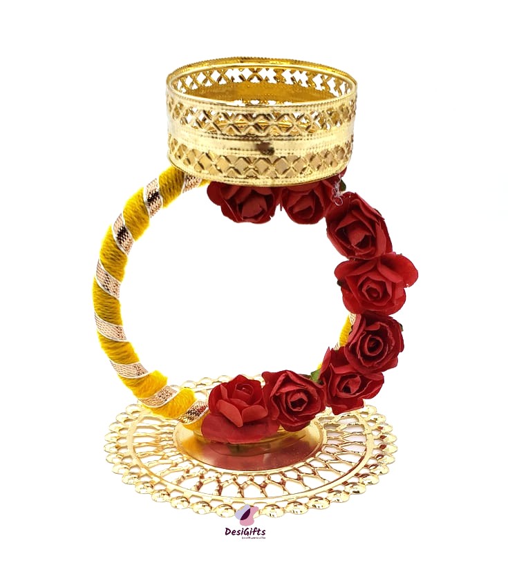 Candle Holder with O Ring & Roses, CHM#227