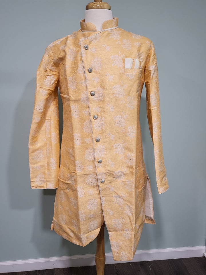 Sherwani Style Kurta Pajama Designer Set-Silk, Design SDS# PYLS 274