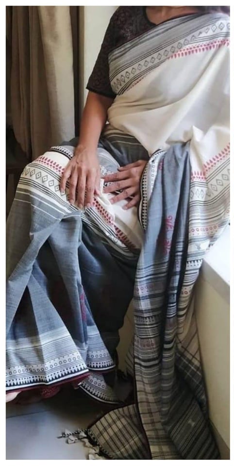 Digital Print Cotton Saree with Zari Silver Boarder, Design SARI# 399