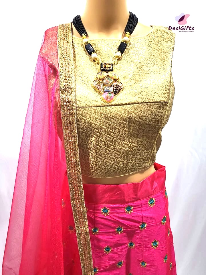 Hot Pink & Teal Green Silk Lehenga Party Wear, Design LHG # 470