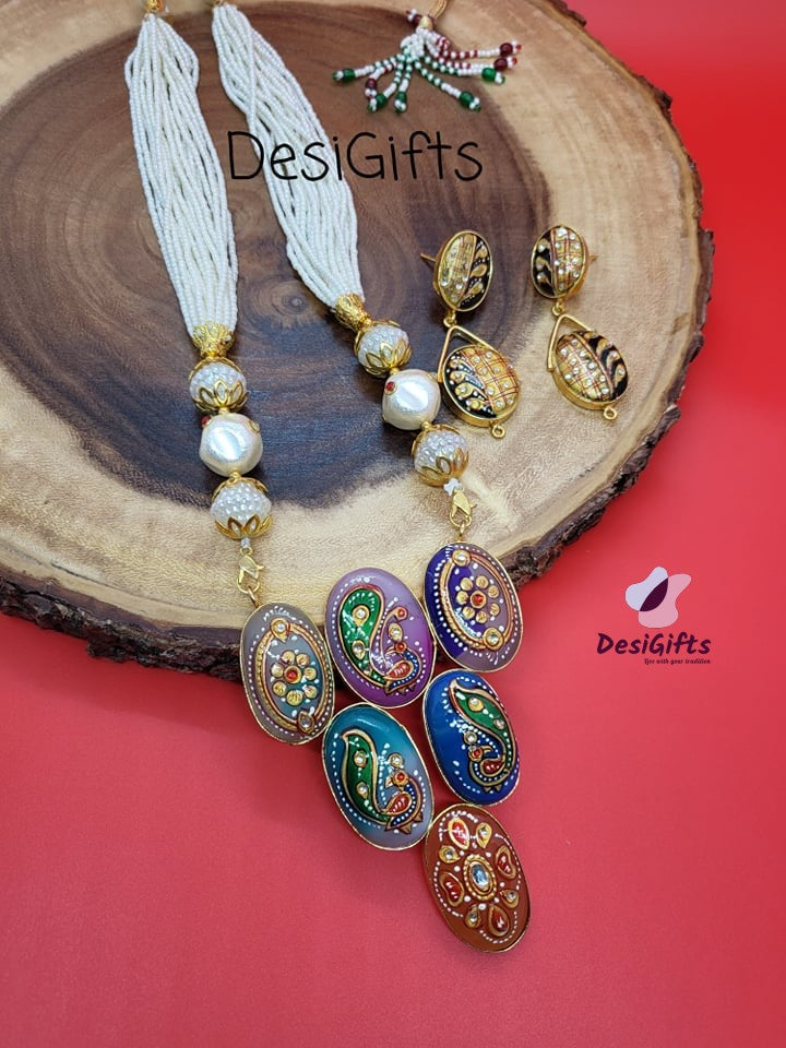 Tanjore Stone Necklace/ Hand Painted Indian Jewelry,  NKS#330