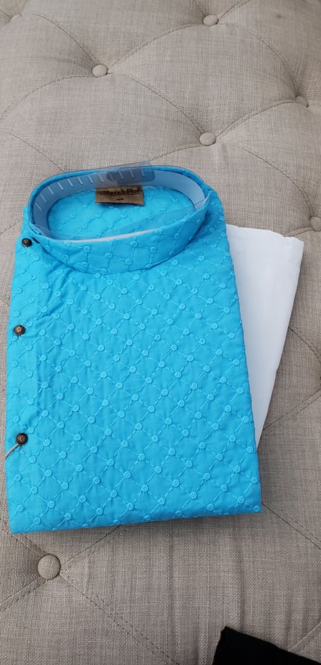 Size 36 Arctic Blue Shade Kurta Pajama Set-Cotton Design KPS# ABSC 266