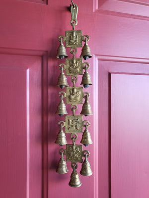 Brass Door Bell With Ganesh-Lakshmi, 17" Long, LGBB#196