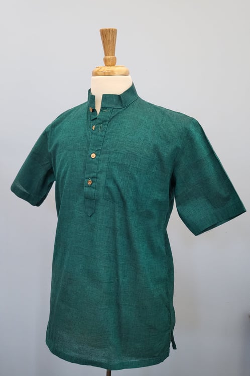 Basil Green Half Sleeves Short Kurta -Cotton, Design CK# BGS 319