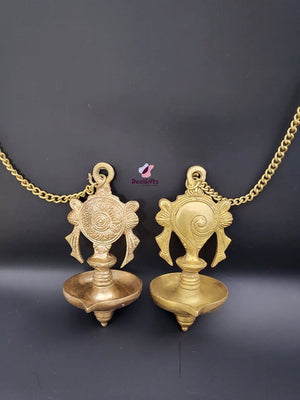Brass Hanging Sankh Chakra Diya, Set of 2, BHDB#184
