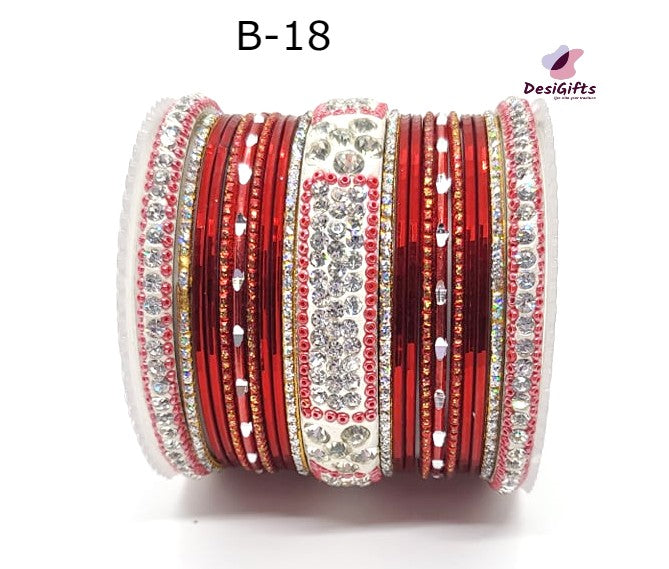 Traditional Stone Studded Bangle Set, Multiple Colors, Size 2.10", BGL#454