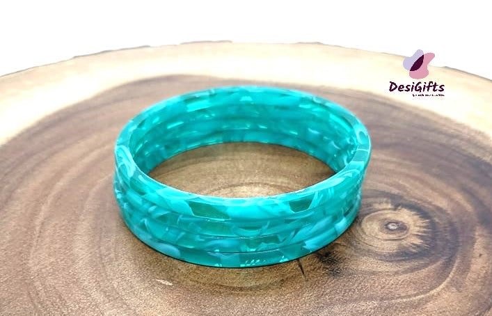 4 Pairs of Red & Teal Bangles Set, Size 2.8", BGL#504