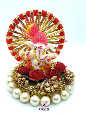 Lord Ganesha Idol with Golden Bells & Pearls, 3" Height, GIR#228