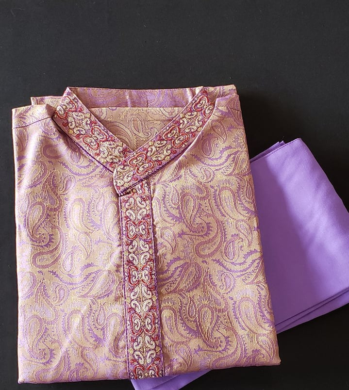 Size 42 Orchid Blue Shade Kurta Pajama Set-Silk Design KPS# ABSS 308