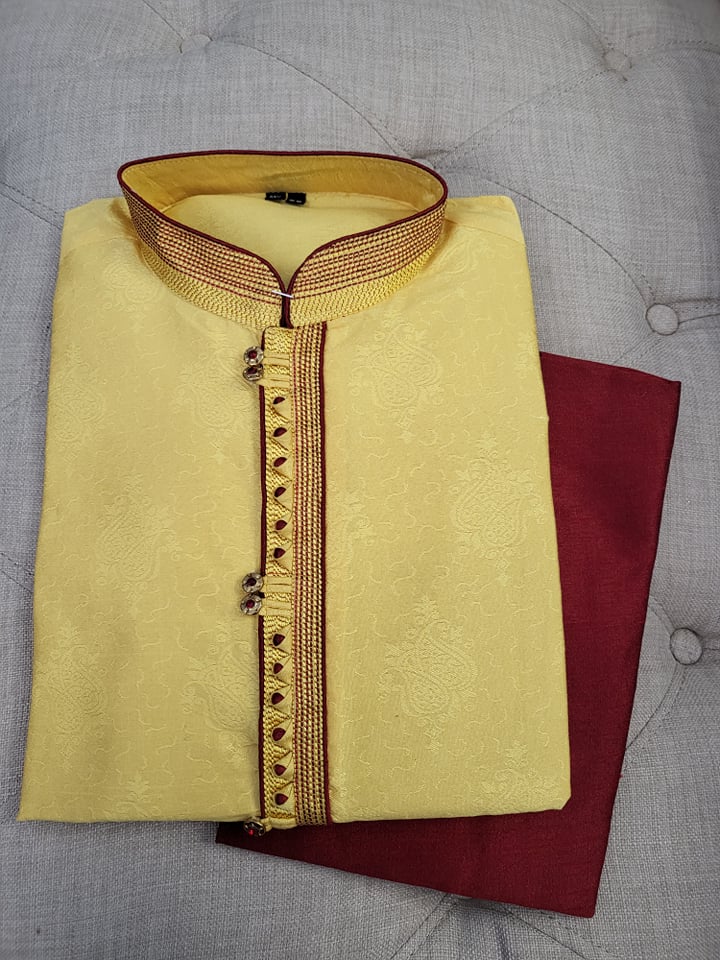 Size 36 & 38, Parmesean Yellow Shade Kurta Pajama Set- Cotton Silk Design Men - PYDS 240