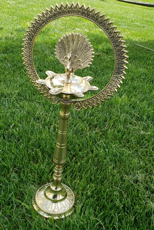 Peacock 21" Oil Lamp  in Brass (Diya), OLB#225