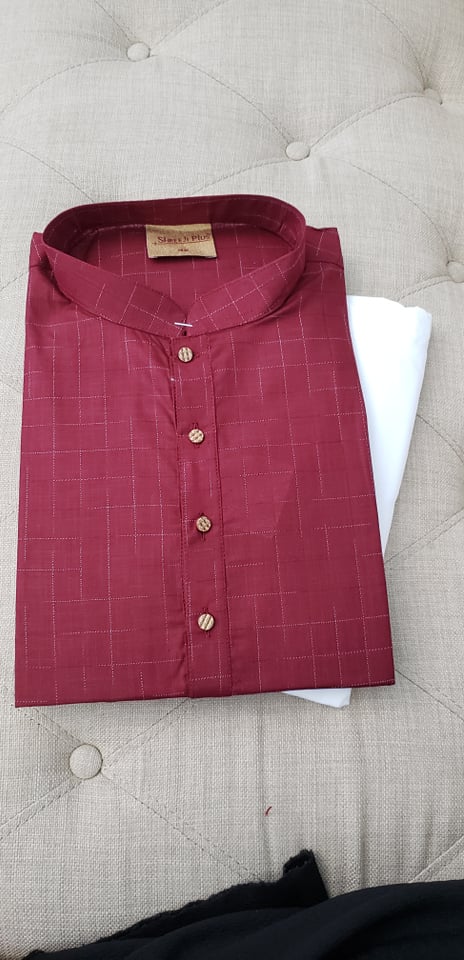 Size 38 Crimson Red shade Kurta Pajama Set-Cotton Design KPS# CRSC 268