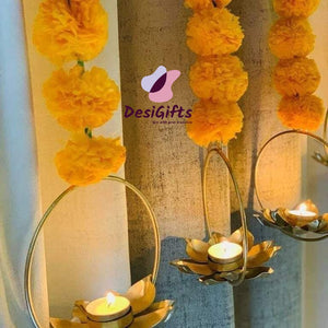 Flower Marigold String With Brass Tealight Candle Holder, FSCH#325