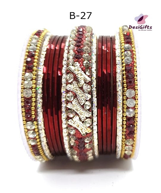 Traditional Stone Studded Bangle Set, Multiple Colors, Size 2.8", BGL# 476