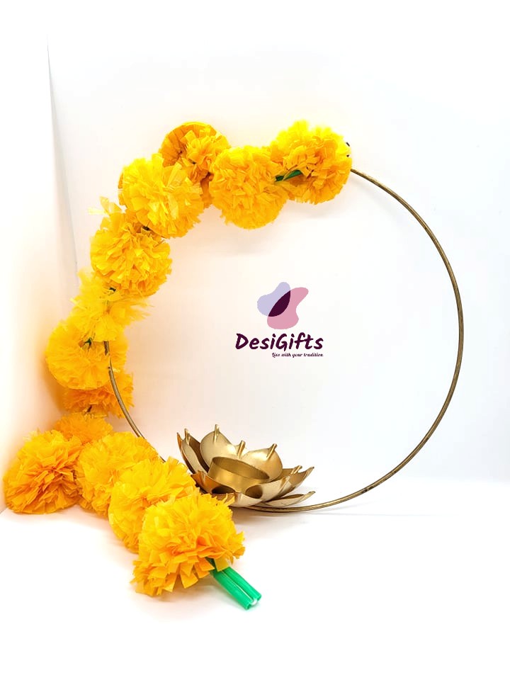 Flower Marigold String With Brass Tealight Candle Holder, FSCH#325