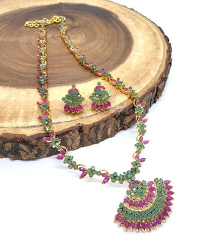 Vibrant Ruby Emerald Necklace Set, NKT#418