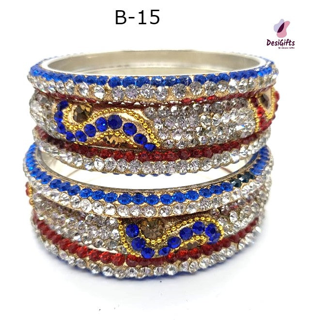 Traditional Stone Studded Bracelet Bangle Set, Size 2.6", BGL# 453