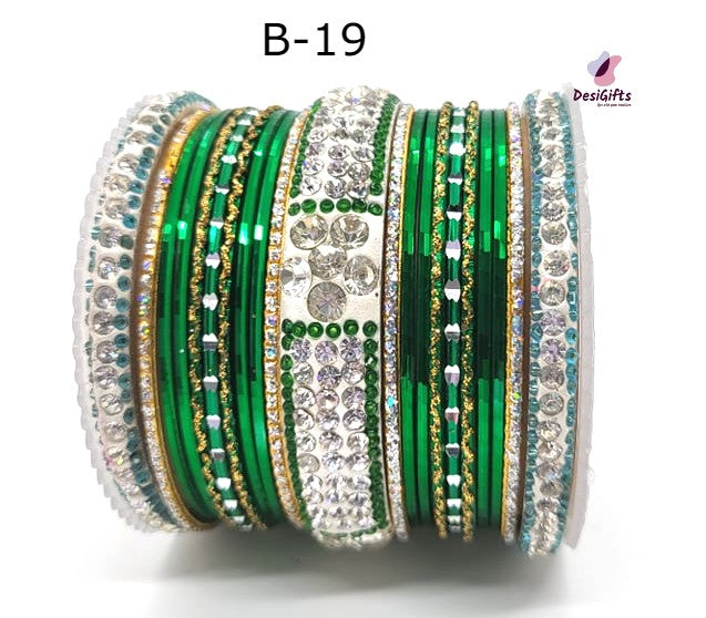 Traditional Stone Studded Bangle Set, Multiple Colors, Size 2.10", BGL#454