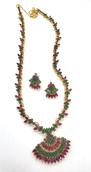 Vibrant Ruby Emerald Necklace Set, NKT#418
