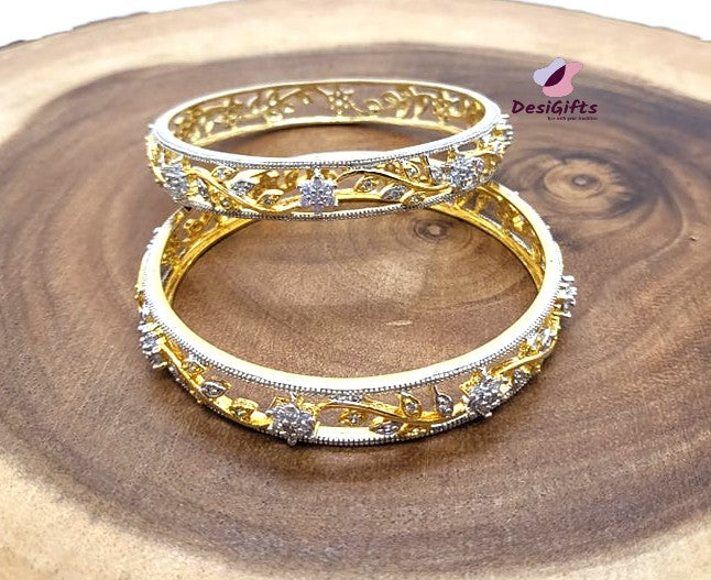 Stone Studded Golden Kangan Set of 2, Size 2.8", BGL#478