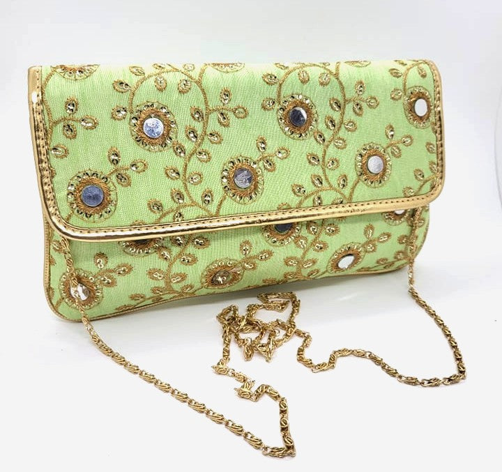 Indian Ethnic Bridal Clutch with Handicraft Mirror Work,  HBS# 414