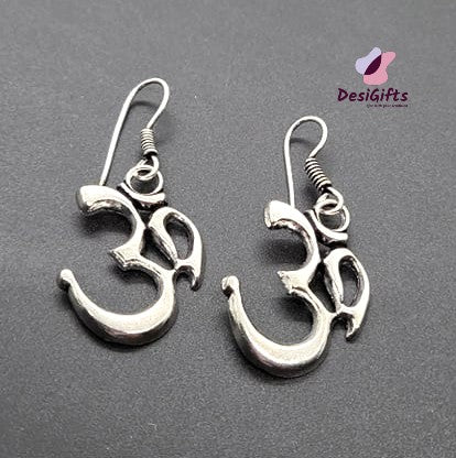 Oxidized German Silver OM Shaped Dangle Earrings, ER#440