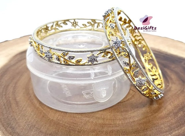 Stone Studded Golden Kangan Set of 2, Size 2.8", BGL#478