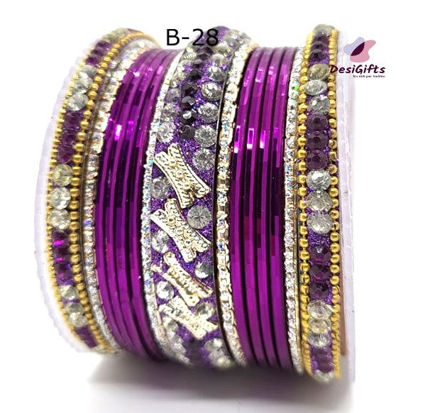 Traditional Stone Studded Bangle Set, Multiple Colors, Size 2.8", BGL# 476