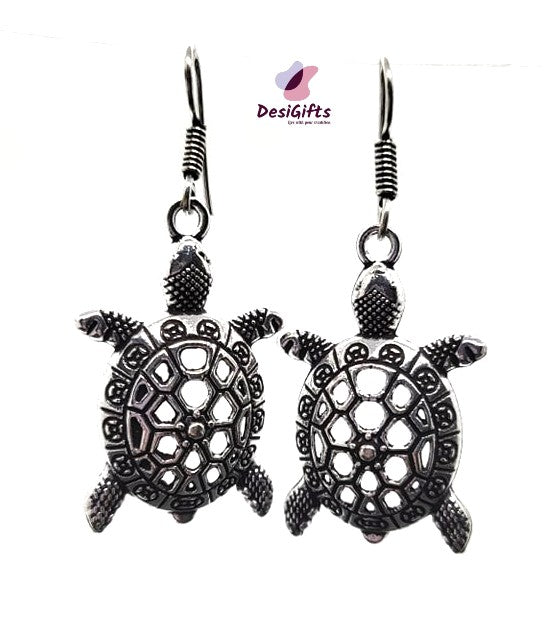 Oxidized German Silver Turtle Shaped Dangle Earrings, ER# 439