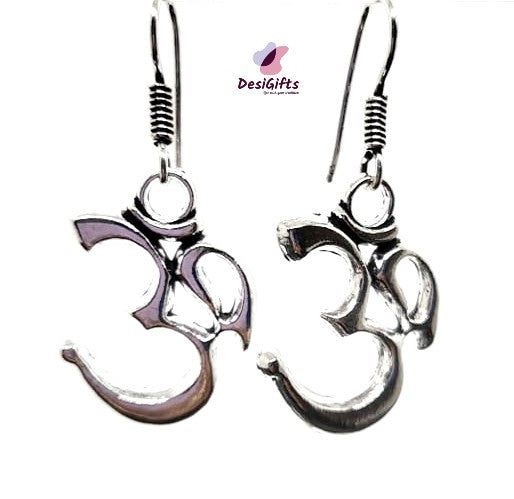 Oxidized German Silver OM Shaped Dangle Earrings, ER#440