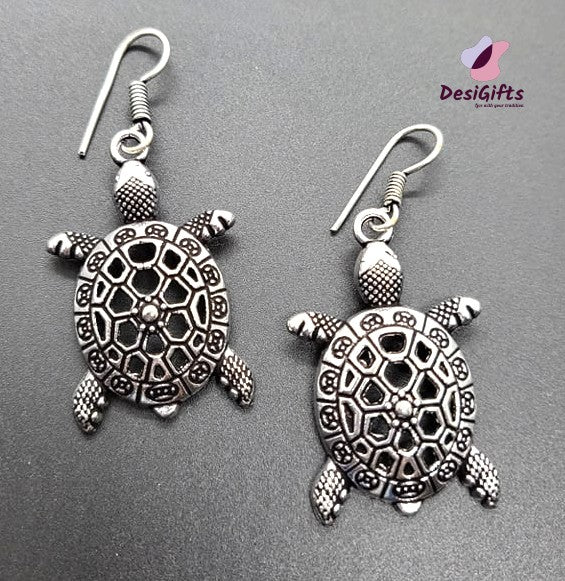 Oxidized German Silver Turtle Shaped Dangle Earrings, ER# 439