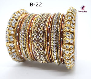 Traditional Stone Studded Bangle Set, Multiple Colors, Size 2.10", BGL#454