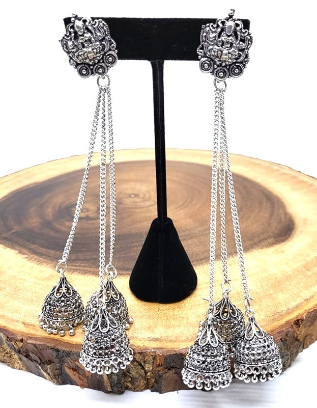 Oxidized German Silver Long Jhumka Earrings, ER# 423