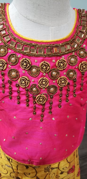 Rose Red/Yellow  Lehenga Choli Dress for Girls, Design G-383