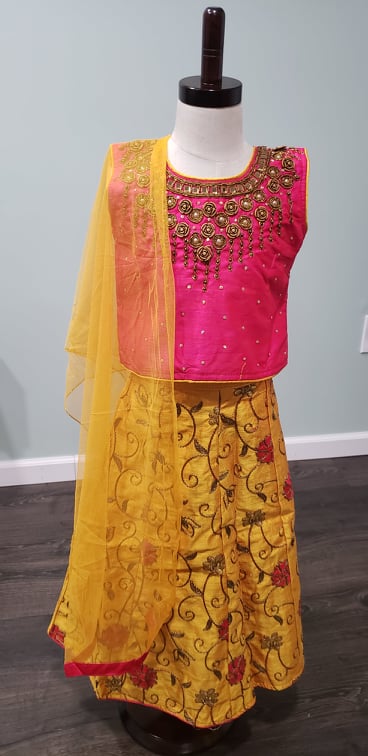 Rose Red/Yellow  Lehenga Choli Dress for Girls, Design G-383
