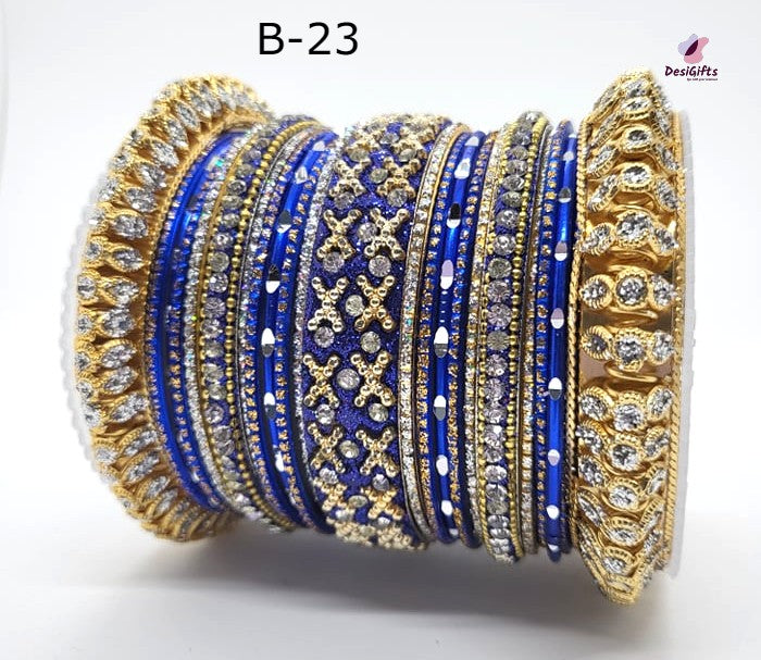 Traditional Stone Studded Bangle Set, Multiple Colors, Size 2.10", BGL#454