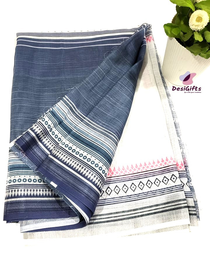 Digital Print Cotton Saree with Zari Silver Boarder, Design SARI# 399
