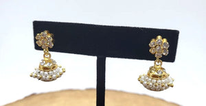Gold Plated Earrings With White Pearl, ER# 422
