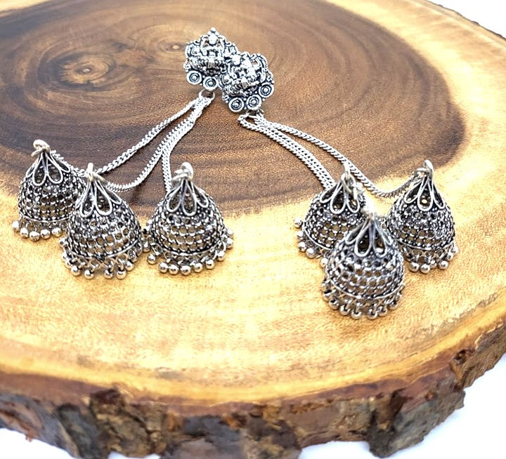 Oxidized German Silver Long Jhumka Earrings, ER# 423