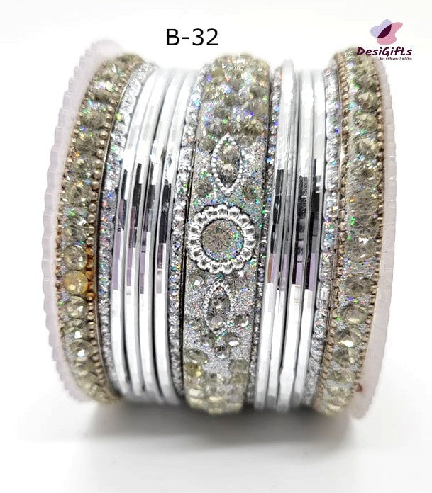 Traditional Stone Studded Bangle Set, Multiple Colors, Size 2.6", BGL#477